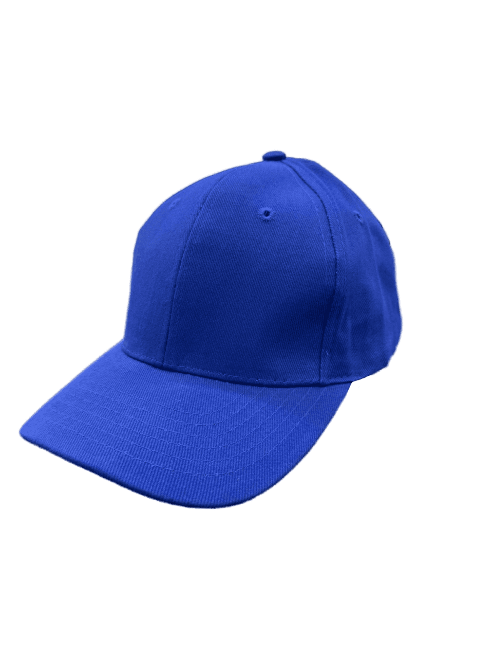 A blue cap made of brushed heavy cotton, featuring a structured design and a brim. It has a logo on it.