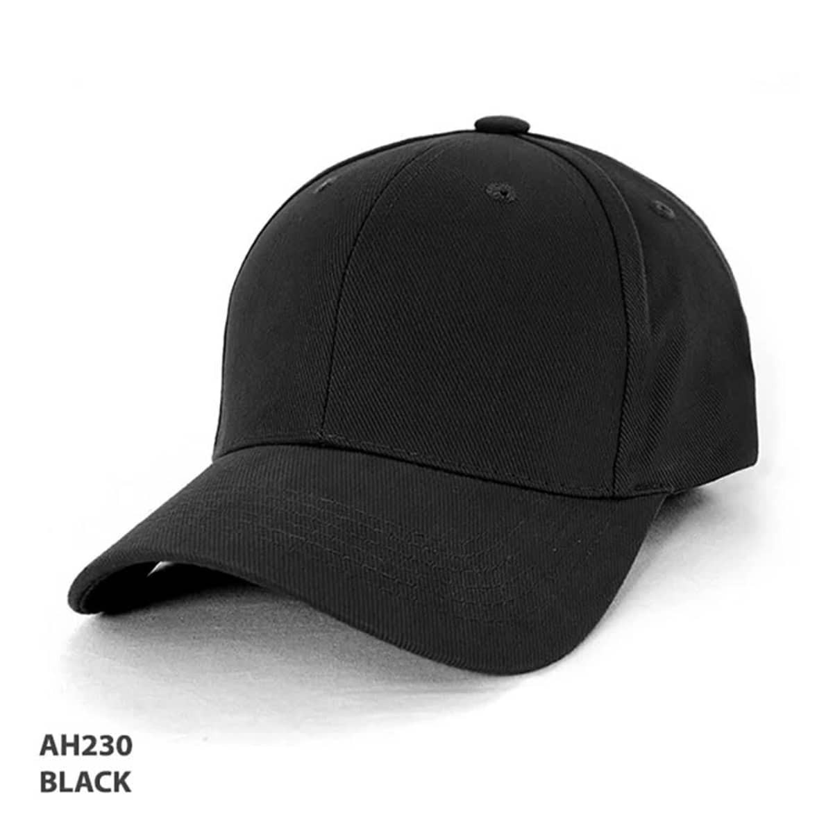 A black heavy brushed cotton cap featuring a curved brim and a logo on the front.