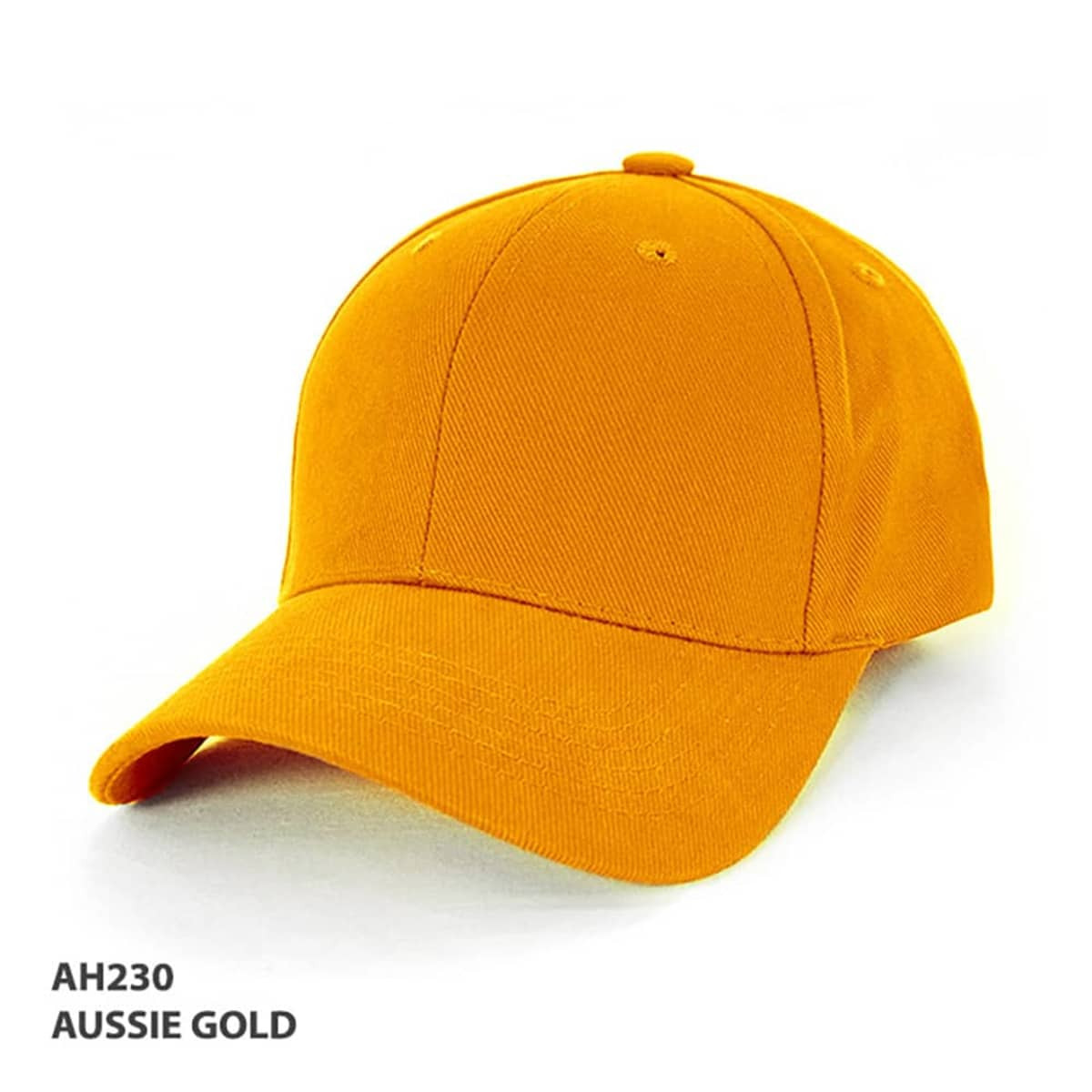 A bright Aussie Gold heavy brushed cotton cap with a curved brim and a logo on the front.