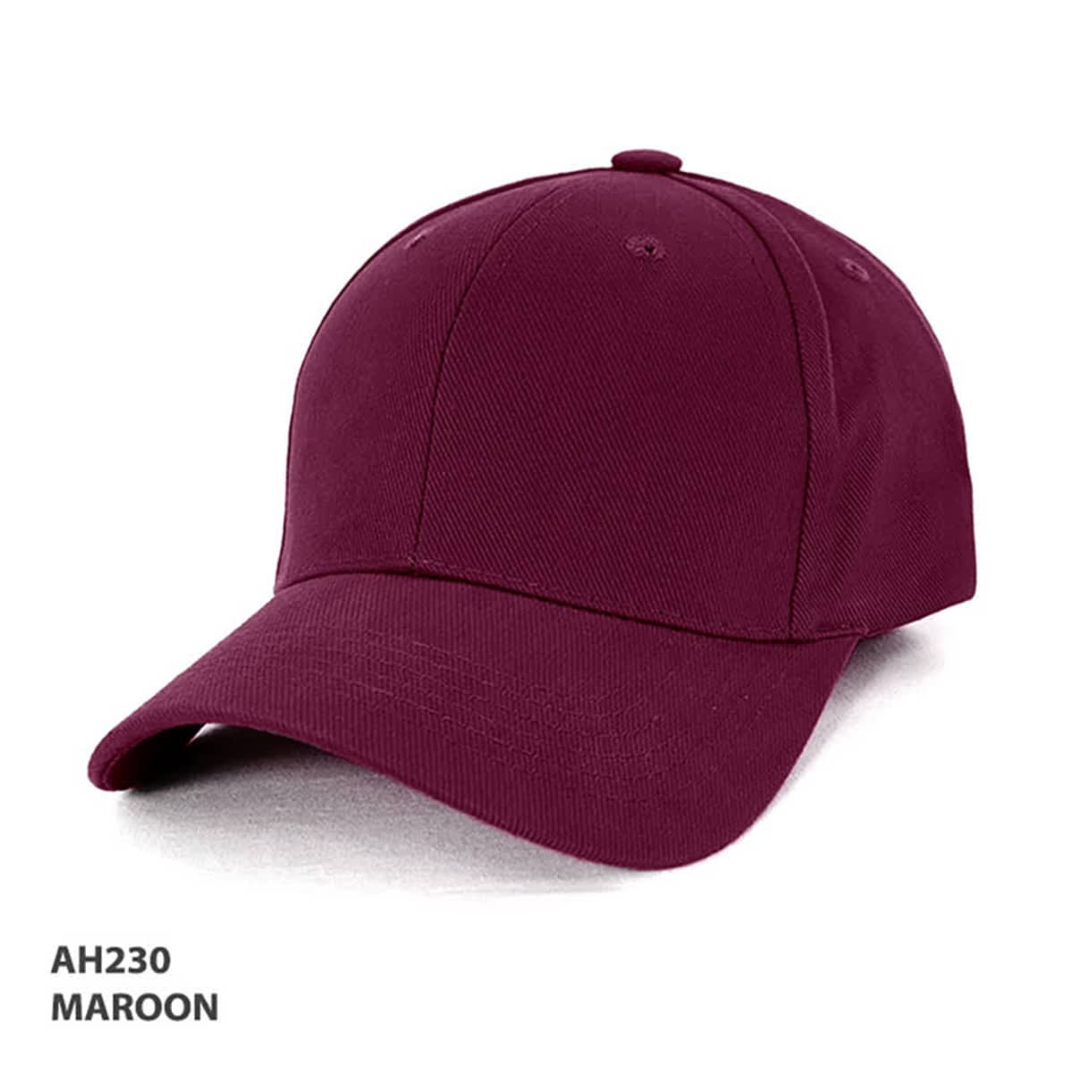 A maroon heavy brushed cotton cap with a curved peak and an adjustable strap. It features a branding logo.