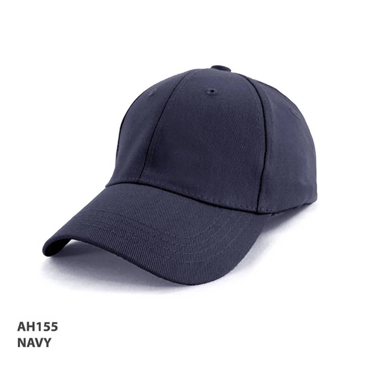A navy cotton spandex cap with a structured profile and a logo on the front.