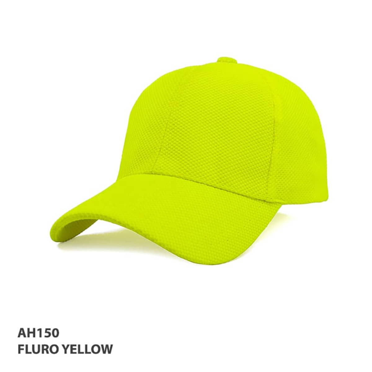 A fluro yellow cap featuring a mesh design and a curved brim. Includes a logo.