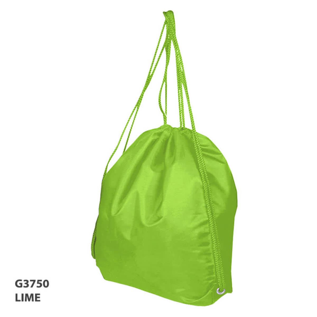 A lime green drawstring bag with matching cords and a logo.