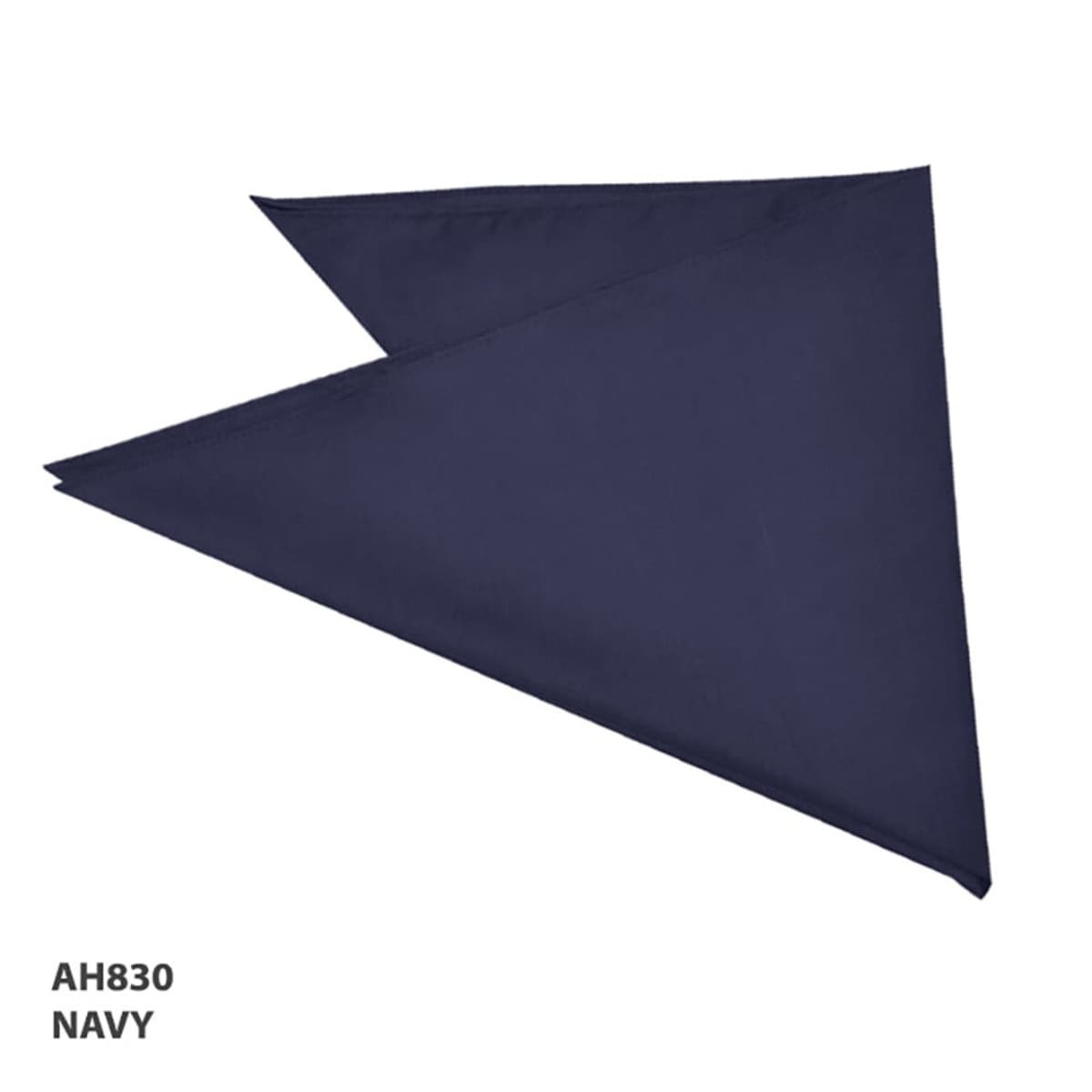 A navy bandanna with a triangular shape, featuring a simple design and a logo.
