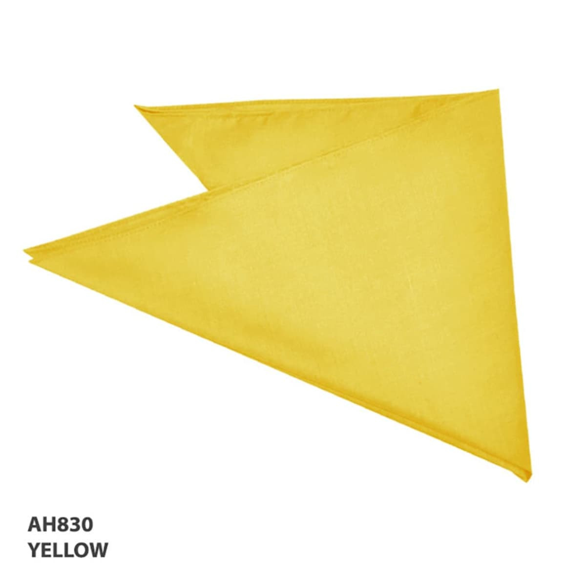 A yellow bandanna with a triangular shape, featuring a logo.