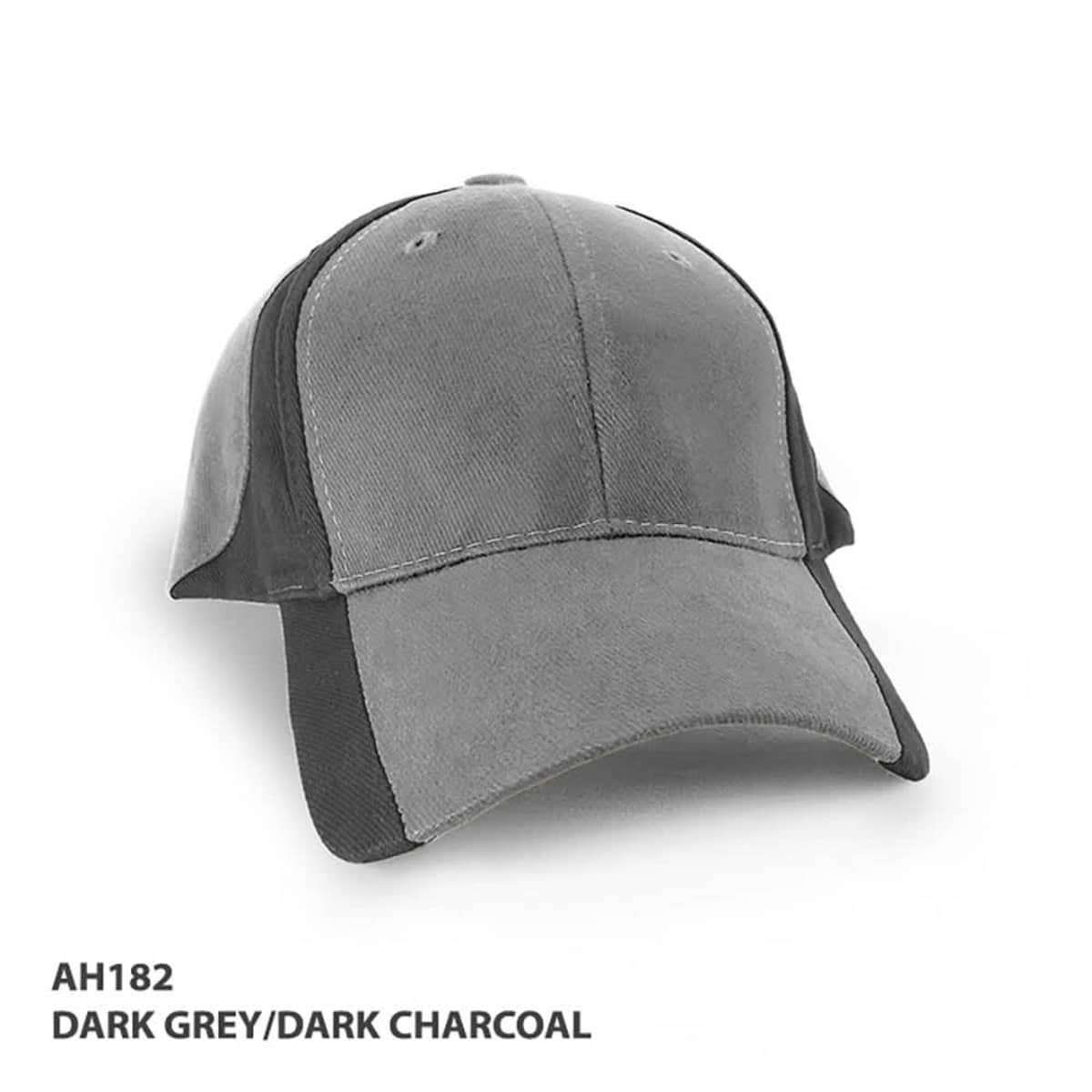 A dark grey and dark charcoal cap with a curved brim and a branding logo on the front.
