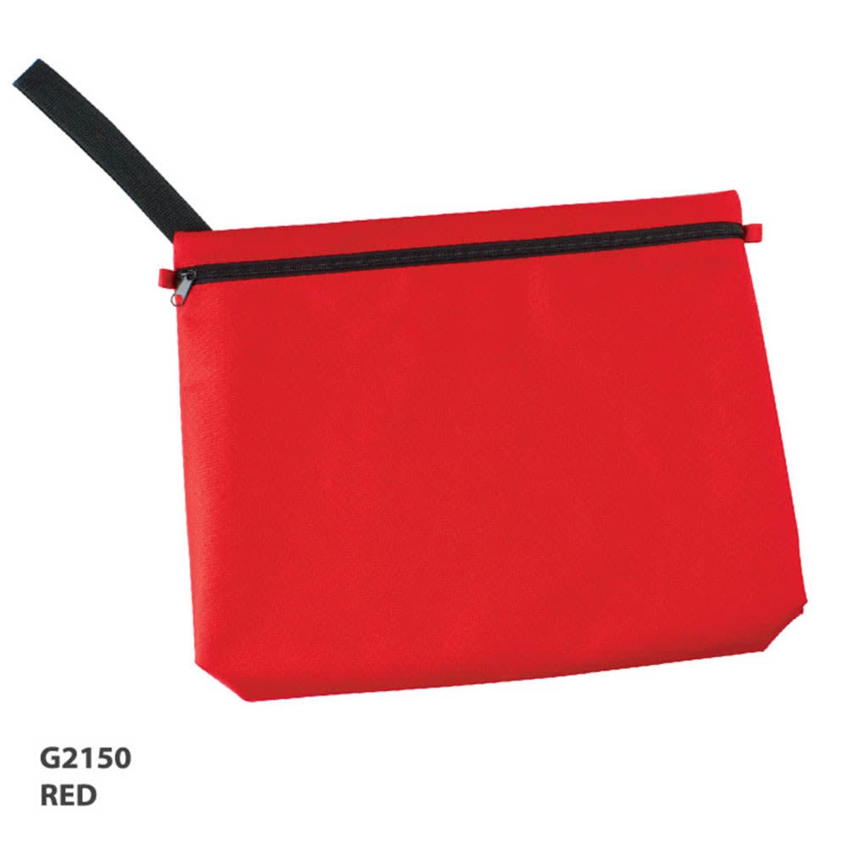 A bright red business satchel with a zipper closure and a black zipper trim. It features a handle on one side.