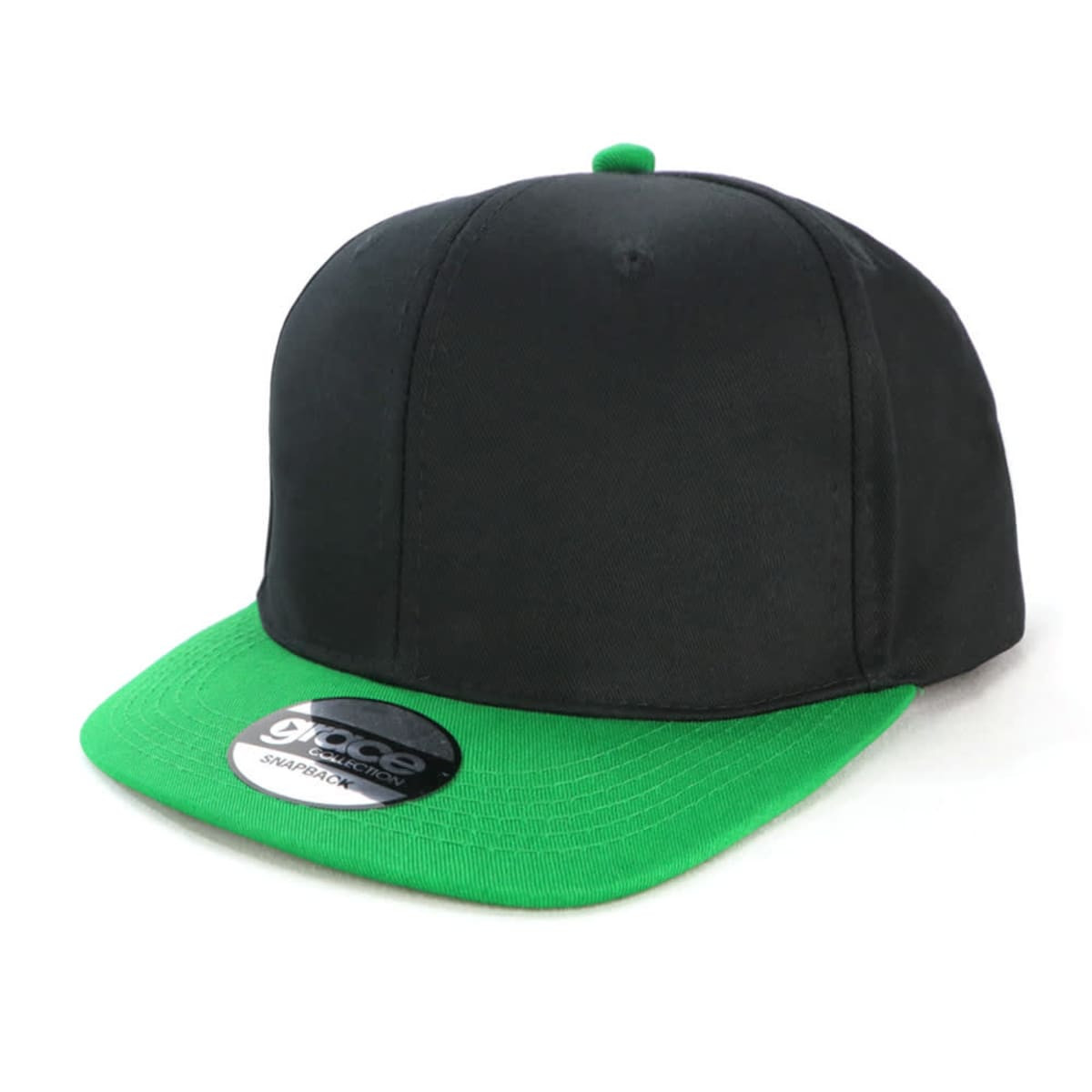 A black cap with a green peak and a logo on the side. The design is sleek and modern.