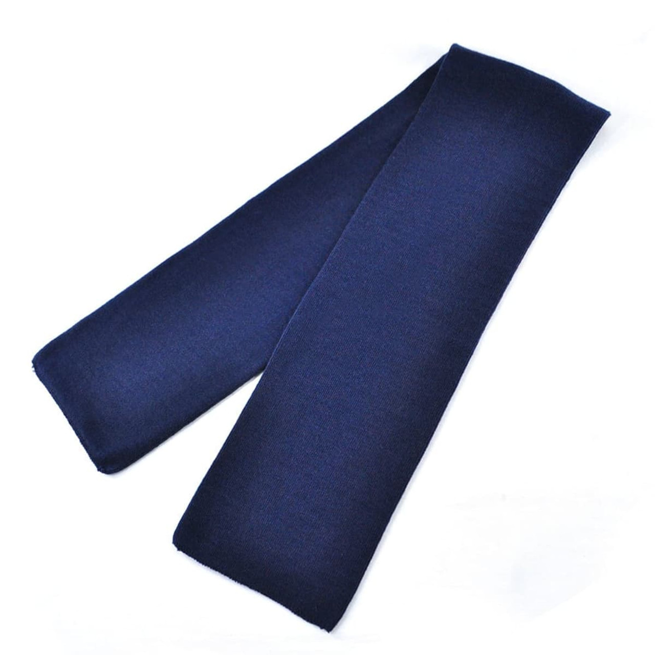 Acrylic scarf in a rich navy blue colour, featuring a smooth texture and a simple, classic design.
