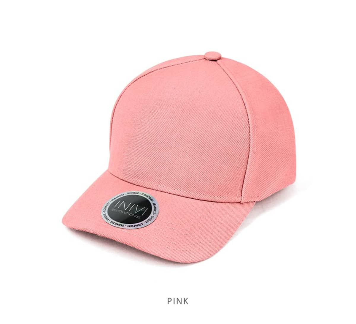 A pink cap with a cool dry mesh knit lining and a logo on the front.