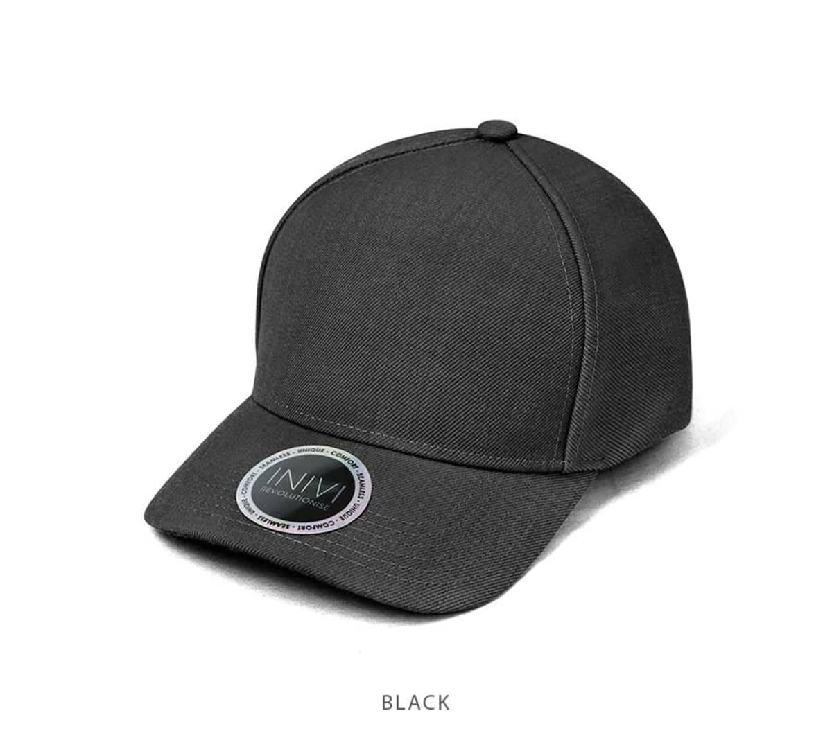 A black cap featuring a cool dry mesh knit lining and a branded logo.