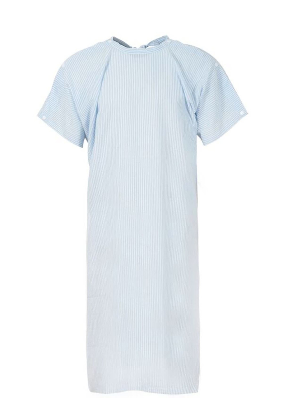 Medi8- Seersucker Gown With Shoulder Studs