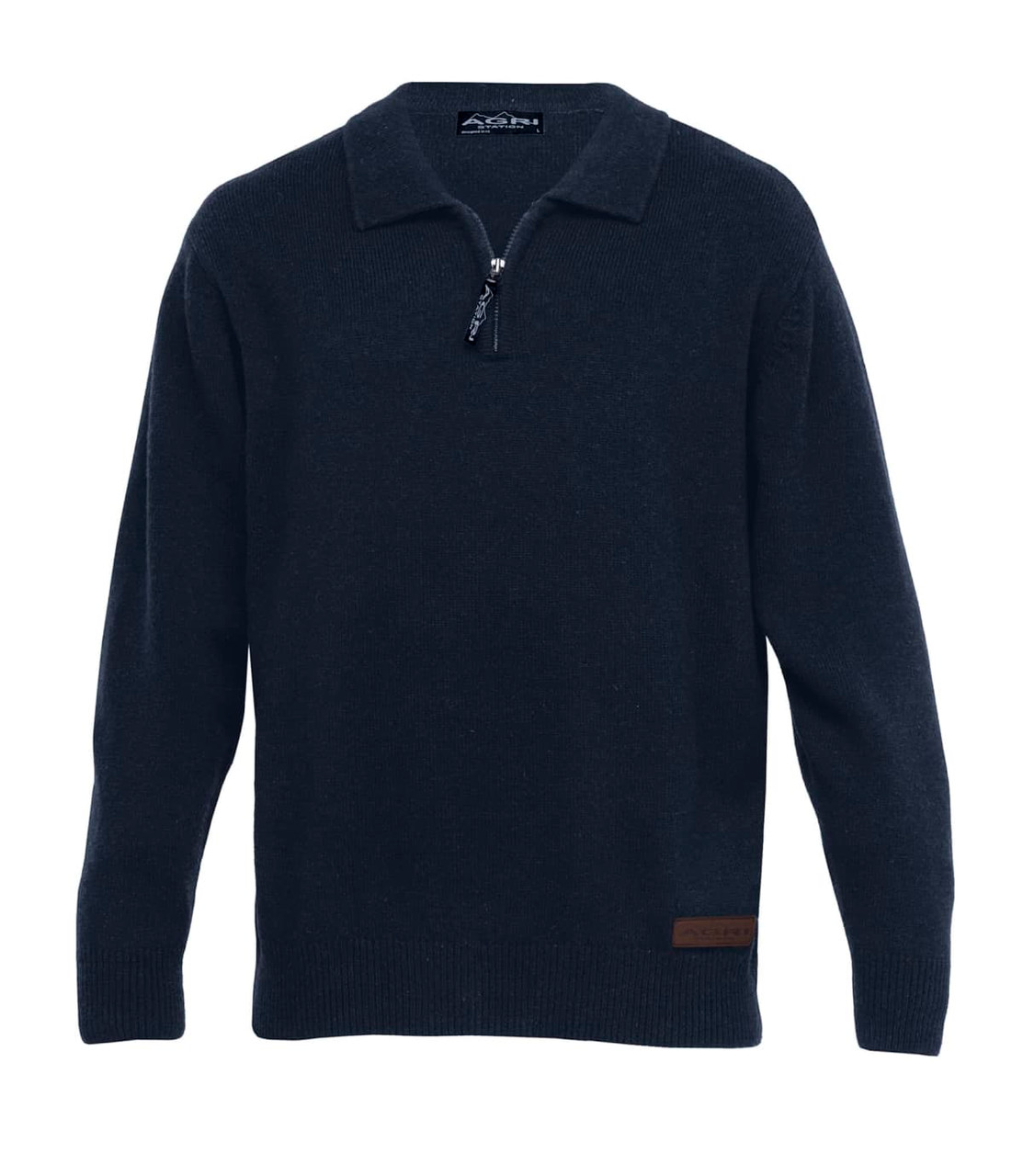 A dark navy jersey featuring a quarter zip and a logo on the side. Perfect for sports and casual wear.
