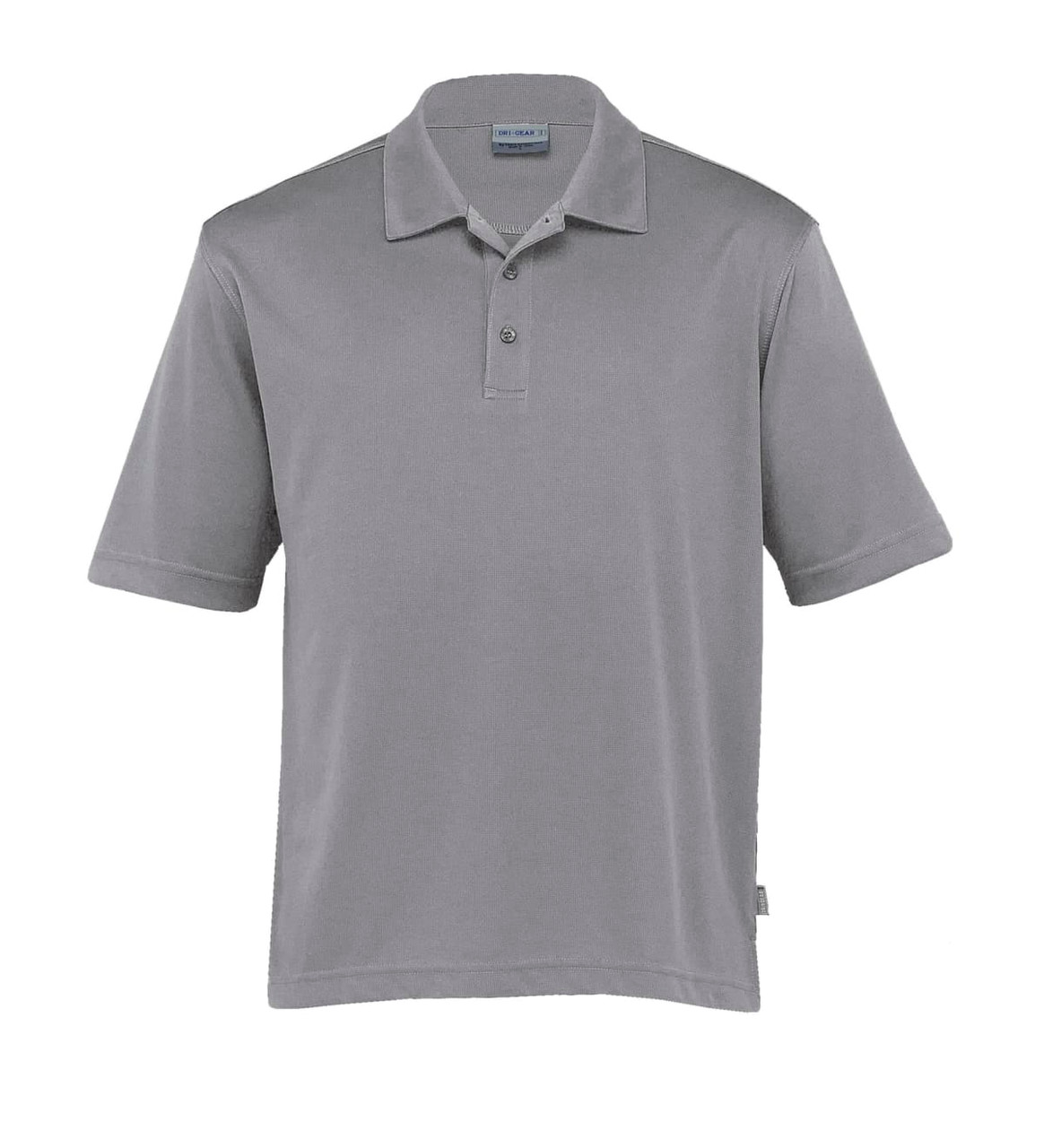 A grey men's polo shirt with a classic collar and a logo on the side. Short sleeves and a relaxed fit.