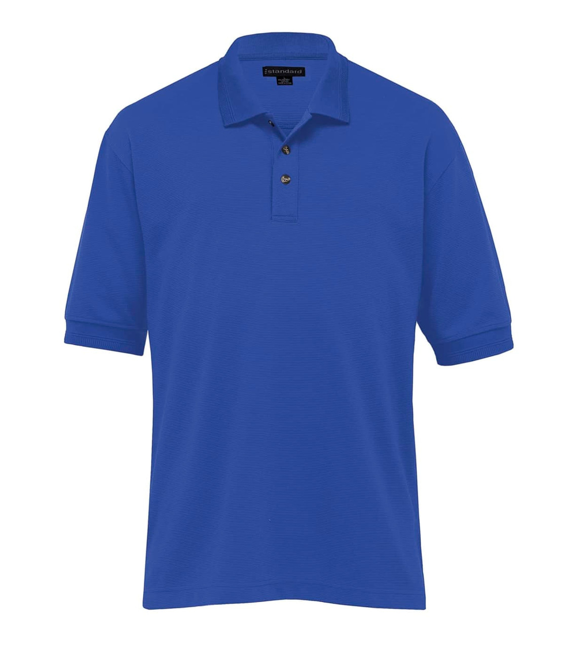 A blue Jacquard Ottoman Balmoral polo shirt for men with a collar and buttons, featuring a logo.
