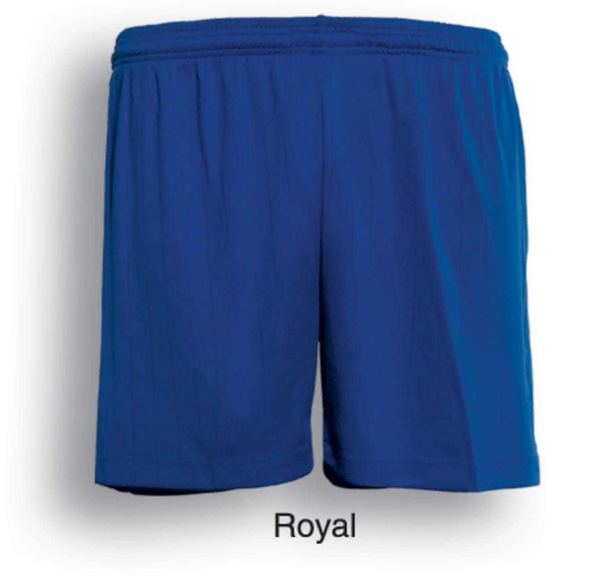 Royal blue unisex sports shorts with an elastic waistband and a small logo on the side.