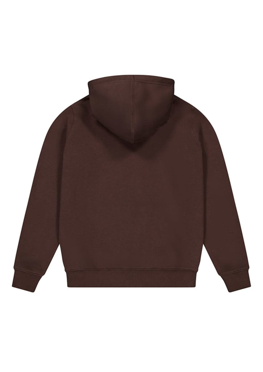 A brown women's hoodie with a hood and long sleeves, featuring a simple design and no visible branding.