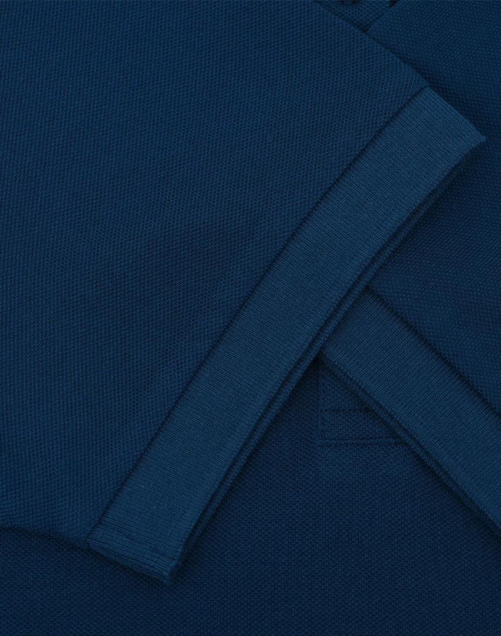 A navy ultrafine cotton pique polo with folded sleeves, featuring a logo.