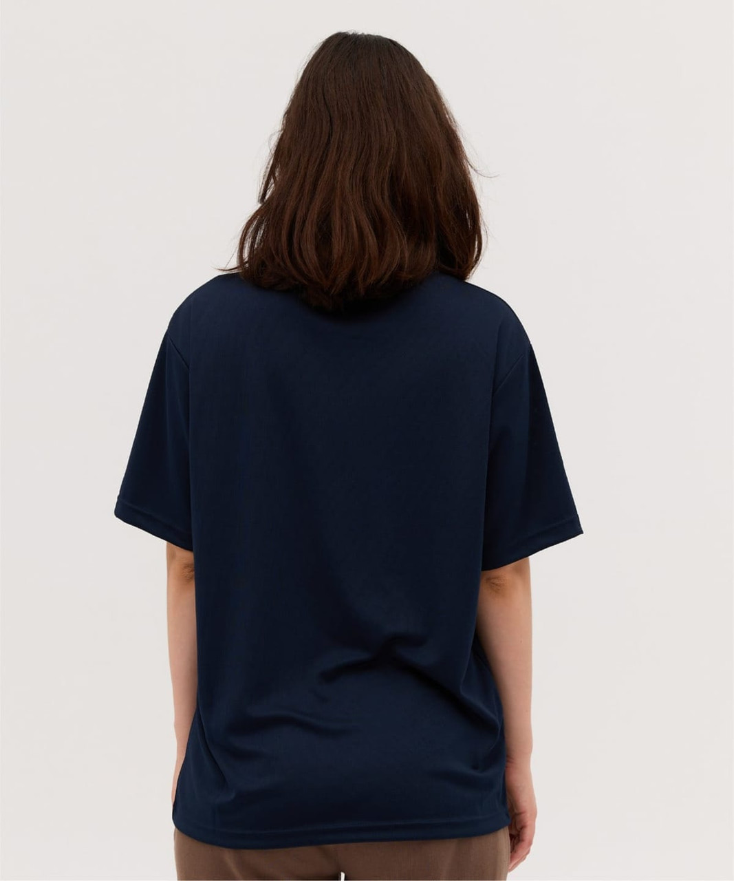 A navy blue t-shirt with a relaxed fit, featuring a plain back and no visible branding.