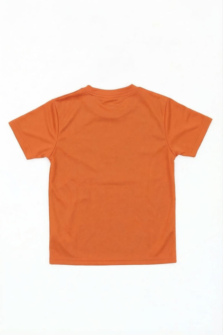 An orange youth tee displayed against a plain background, featuring a simple design with no visible branding.