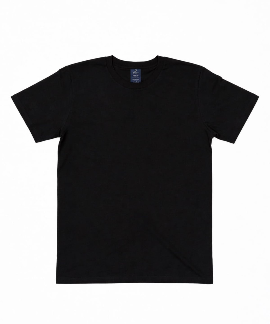 A black Classic Tee t-shirt with a round neckline and short sleeves, featuring a label on the inside.