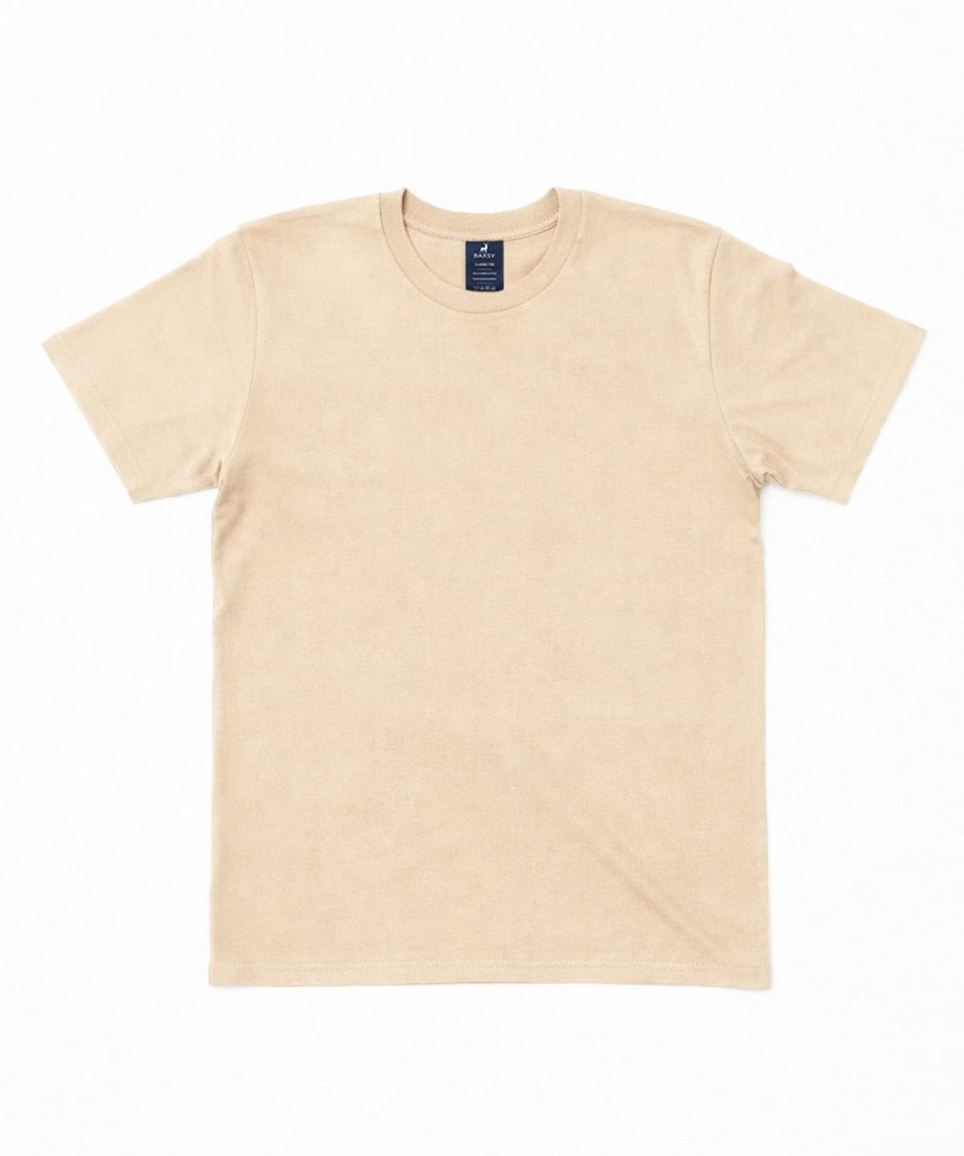 A beige Classic Tee t-shirt with short sleeves and a label at the neck. It features a logo on the label.