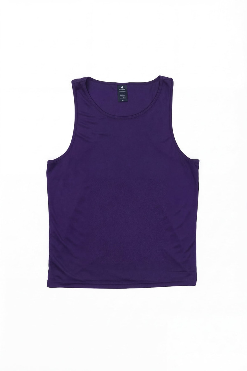 A purple singlet featuring a soft fabric and a label inside. It has a simple design and no notable patterns.