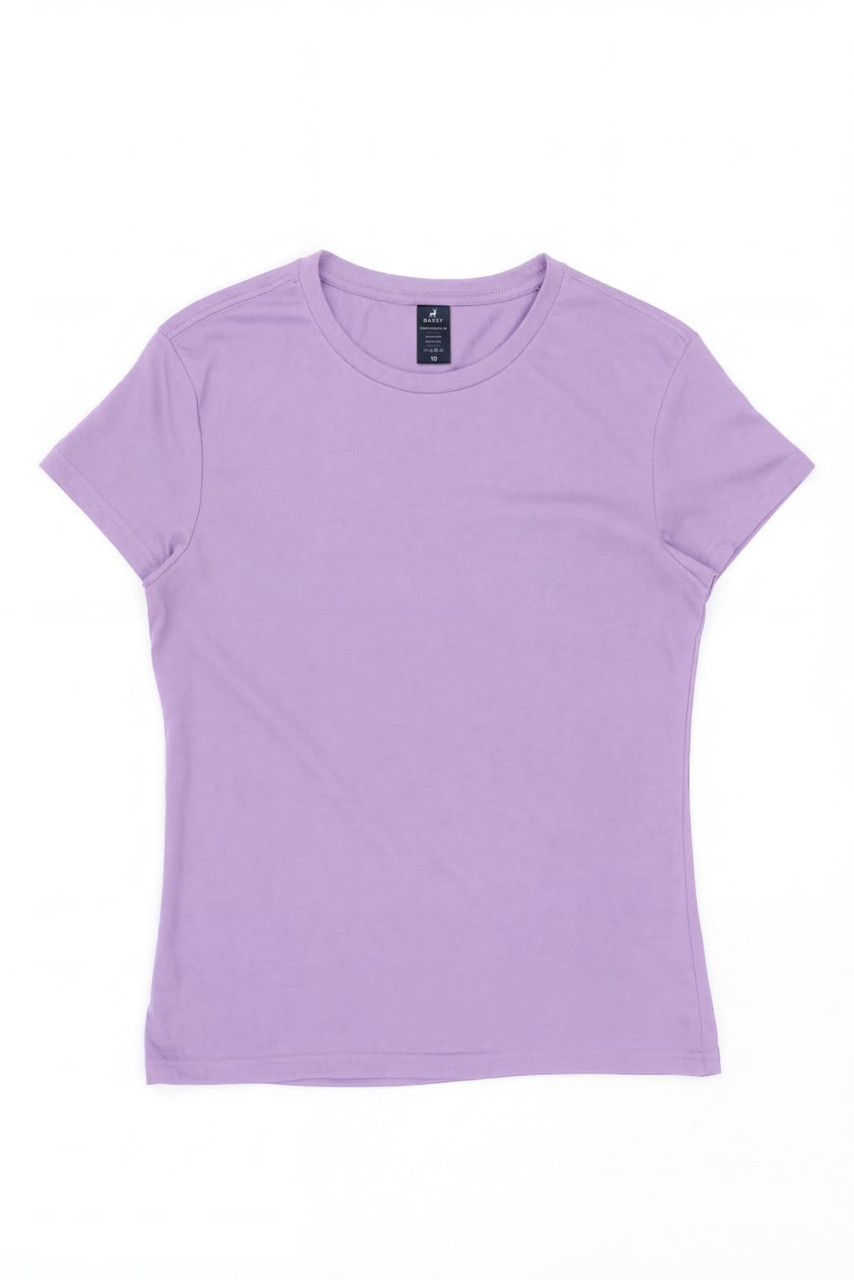 A women's surf tee in a light purple shade, featuring a simple round neckline and short sleeves. It has a logo label.