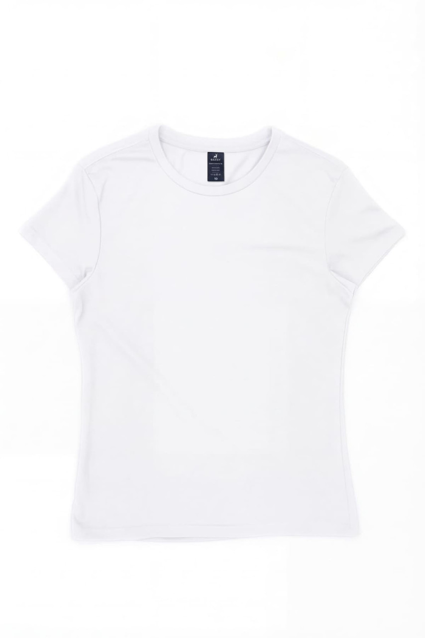 A white women's surf tee featuring a fitted style and short sleeves. The shirt has a label inside and no visible designs.