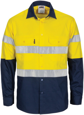 Hi Vis R/W Cool-Breeze T2 Vertical Vented Cotton Shirt with Gusset Sleeves Generic R/Tape - Long Sleeve