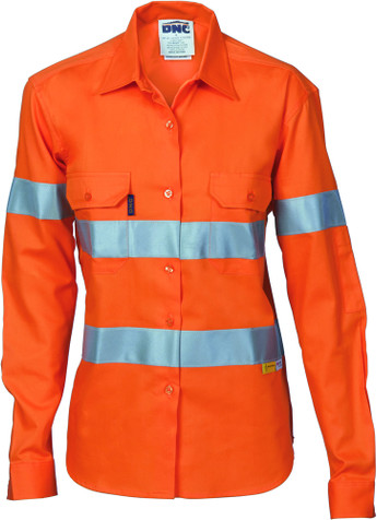 Hi Vis Ladies Cool-Breeze Cotton Shirt with 3M R/Tape - L/S