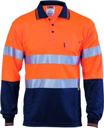 Hi Vis D/N Cool-Breathe Polo Shirt With 3M 8906 R/Tape - Long Sleeve