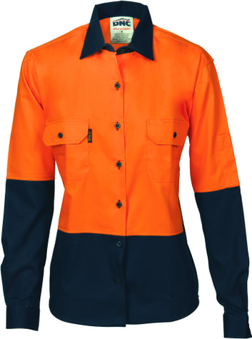 Hi Vis Ladies Two Tone Cool-Breeze Cott on Shirt - Long Sleeve
