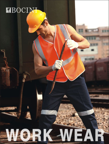 A unisex hi-vis vest in bright orange with crossing tape, worn by a person in a construction environment.