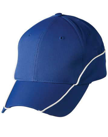 A blue cap featuring contrast lining along the visor and sides, with a logo on the front.