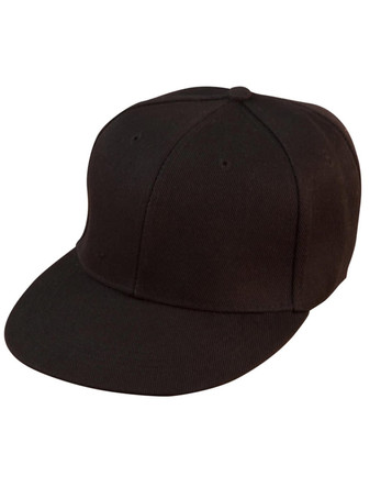 A black snapback cap with a structured design and a logo on the front.