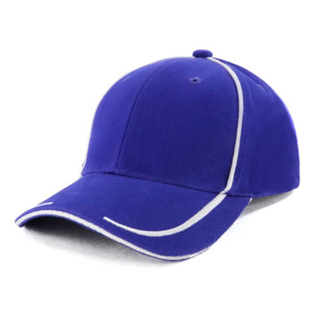 A blue cap with white detailing and a logo on the front. The cap has a structured design and curved brim.