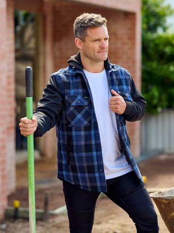 Contrast Check Hooded Shirt