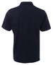 A navy blue polo shirt with a classic collar and short sleeves, featuring a logo on the chest.