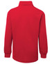 A red long-sleeve polo shirt with a collar, featuring a logo on the back.
