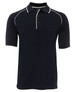 A black raglan polo shirt featuring short sleeves and contrasting trim. Includes a brand logo.