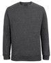 A grey jumper with long sleeves and a round neck. It has a logo at the neckline.