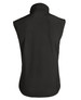 A black softshell vest with a high collar and no sleeves, featuring a stylish design and a logo.