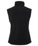 A black polar vest with a high collar, featuring a smooth, soft texture. The back view showcases its sleeveless design.