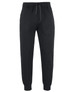 Black track pants with an elastic waistband and adjustable drawstring, featuring a tapered leg design.