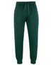 Green track pants with an elastic waistband and cuffs, featuring a drawstring and a small logo.