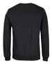 A black jumper with a classic crew neck and long sleeves, featuring a plain back and a branded logo.
