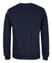 A navy jumper with long sleeves and a crew neckline, featuring a plain back. It includes a logo.