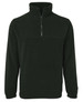 A dark green polar fleece jumper with a half zip and a raised collar, featuring a logo on the chest.