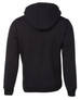 A black hoodie with a natural-coloured inner hood and a branded logo on the back.